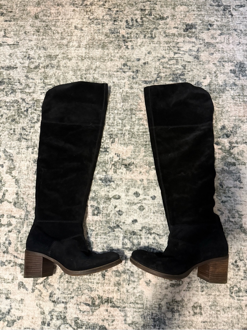 Lucky Brand Black Suede Knee-High Block Heel Boots